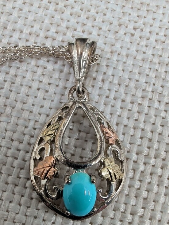 Black Hills Gold Jewelry - Coleman Black Hills Gold 12K Sterling Turquoise Pendant Necklace 16" w/ COA